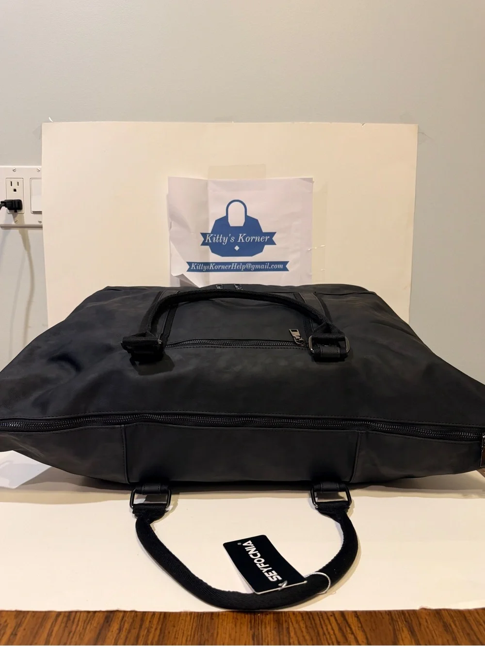 NWT Seyfocnia Black Men's Faux Leather Travel Duffel Bag